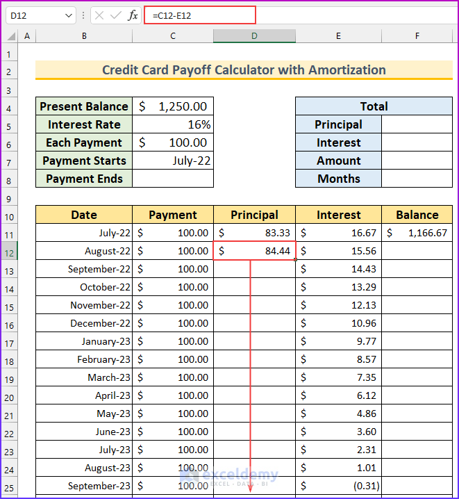 Credit Card Payoff Calculator with Amortization Excel 11