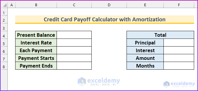 Credit Card Payoff Calculator with Amortization Excel 2