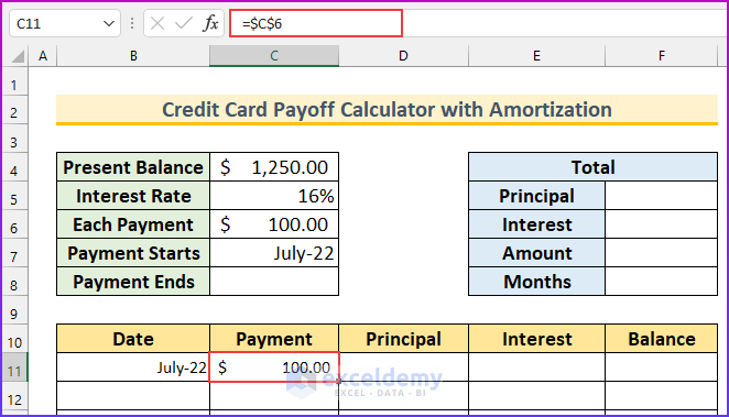 Credit Card Payoff Calculator with Amortization Excel 5