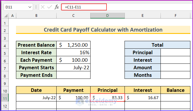 Credit Card Payoff Calculator with Amortization Excel 7