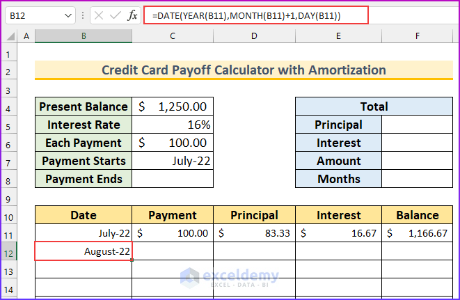 Credit Card Payoff Calculator with Amortization Excel 9