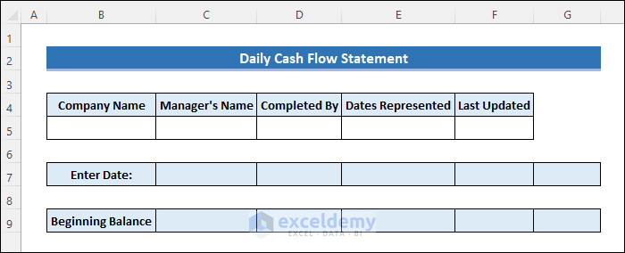 daily cash flow statement format in excel