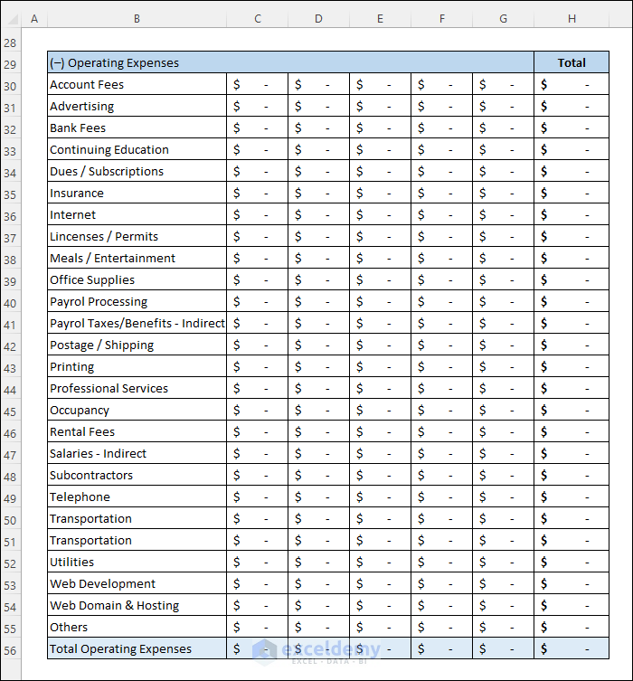 daily cash flow statement format in excel