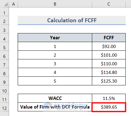 Discounted Cash Flow Formula in Excel