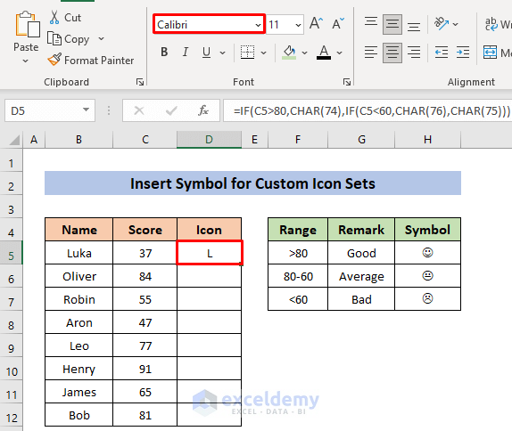 Insert Symbol to Add Custom Icon Sets in Conditional Formatting