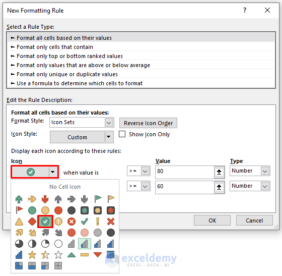 Customize Default Icon Sets of Excel Conditional Formatting