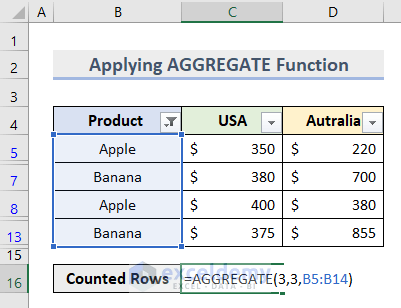 Apply AGGREGATE Function for Counting Filtered Rows with Criteria in Excel