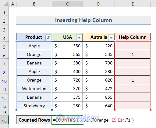 Count Filtered Rows with Criteria Inserting Help Column