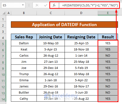 Using DATEDIF Function to Return a Specific Text If Date Is Greater Than 2 Years