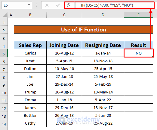 Applying IF Function to Return a Specific Text If Date Is Greater Than 2 Years