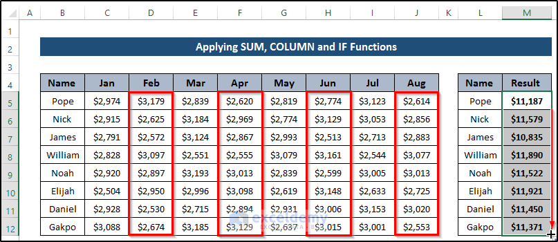 Utilizing SUM, COLUMN, MOD, and IF Functions to Skip Every Other Column