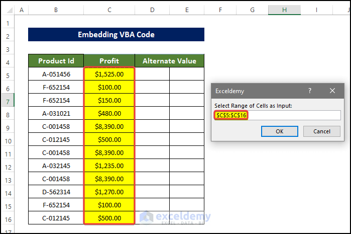 Selecting range of cells in the range box to move every other row to column in Excel