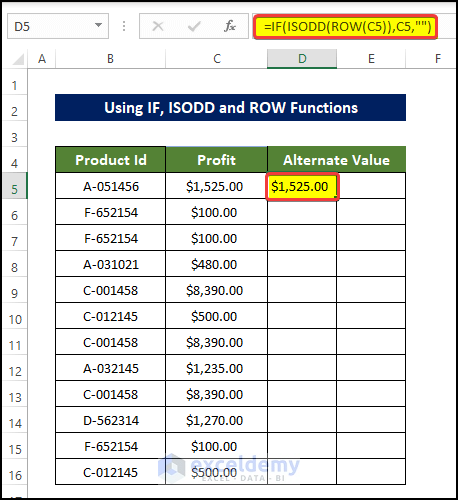 Combining IF, ISODD and ROW Functions to Move Every Other Row to Column in Excel 