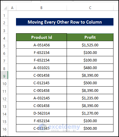 How to Move Every Other Row to Column in Excel 