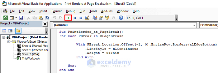 Embed Excel VBA to Print Borders at Page Break