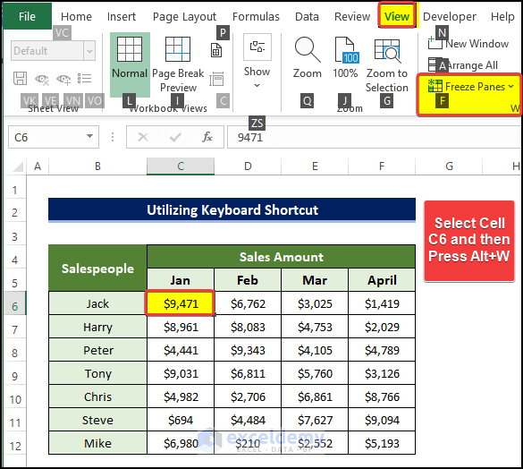 Utilizing Keyboard Shortcut to Repeat Header Row When Scrolling in Excel