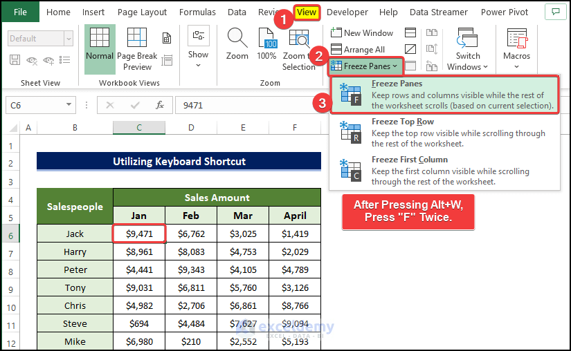 Utilizing Keyboard Shortcut to Repeat Header Row When Scrolling in Excel