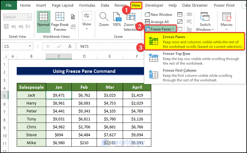 Utilizing Magic Freeze Button to Repeat Header Row When Scrolling in Excel