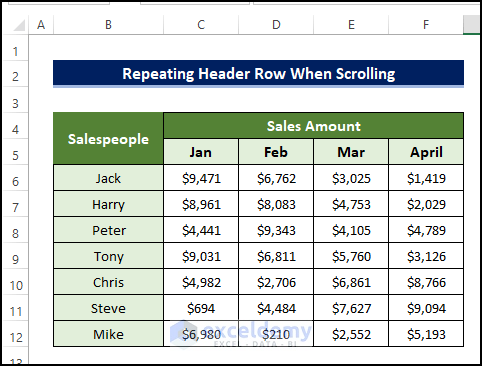 Repeat Header Row When Scrolling in Excel