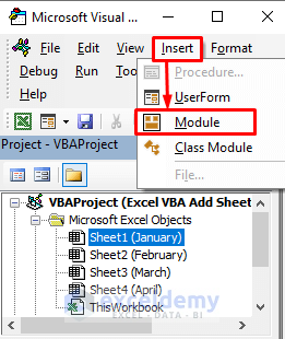 Insert a New Module to Apply Excel VBA to Add Sheet If Not Exist