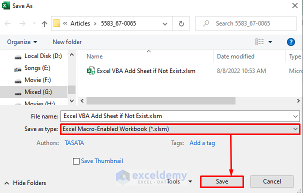 Save the Excel as .xlsm Format