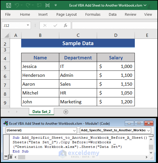 VBA to Add Excel Sheet with Data to Another Workbook