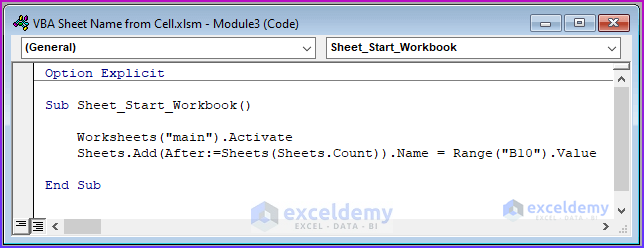 Excel VBA Add Sheet with Name from Cell 10