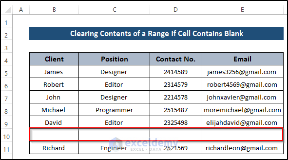 Remove Contents of a Range If Cell Contains Blank Using Excel VBA