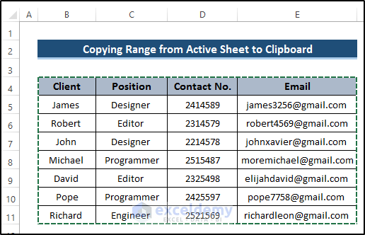 Copy Range from Active Sheet to Clipboard Using Excel VBA
