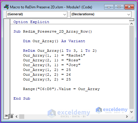 Excel VBA ReDim Preserve 2D Array 3