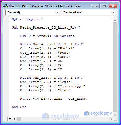 Excel VBA ReDim Preserve 2D Array 6