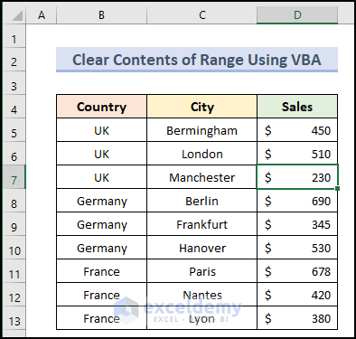 Clear Contents of Range with Excel VBA