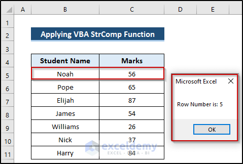 Return Row Number of Value Utilizing VBA StrComp Function