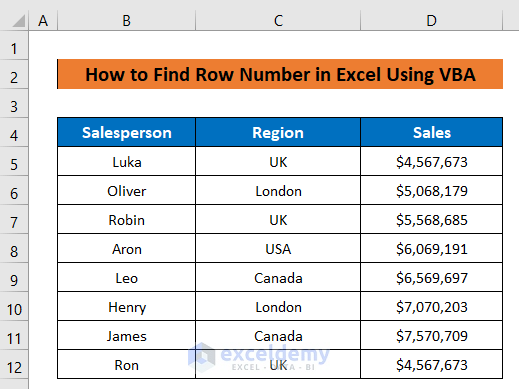 Find Row Number in Excel VBA