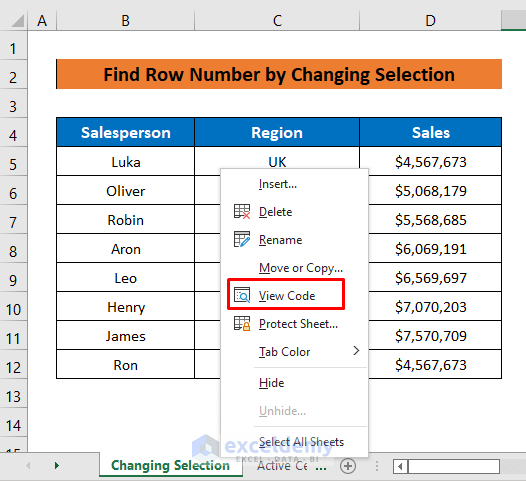 VBA to Find Row Number by Changing Selection
