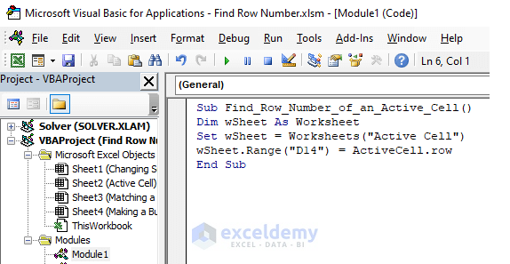 Find Row Number of an Active Cell Using VBA