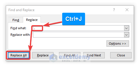 Applying Ctrl+J to find and replace carriage return
