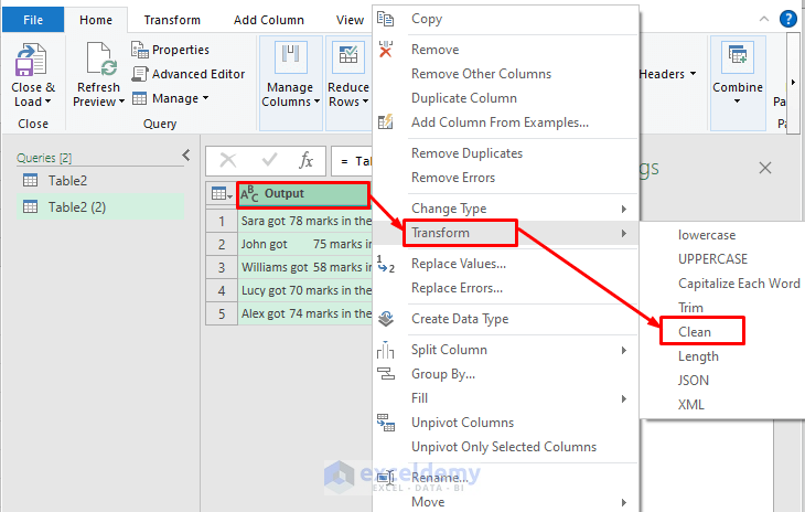 Choose the Clean Option to Find and Replace Tab Character in Excel