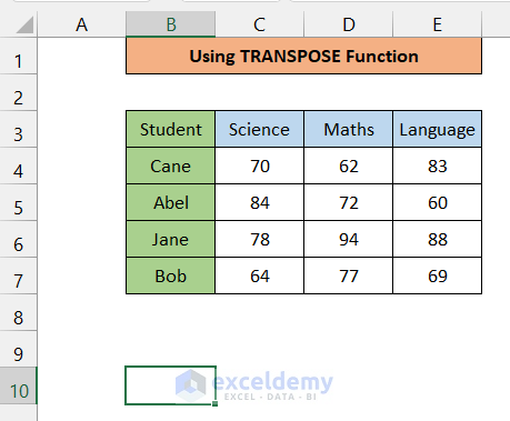 Use TRANSPOSE Function to Flip Columns and Rows