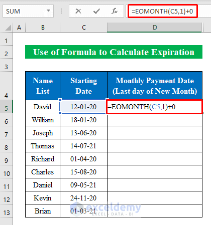 Apply EOMONTH Function to Get the Last Day of the Month