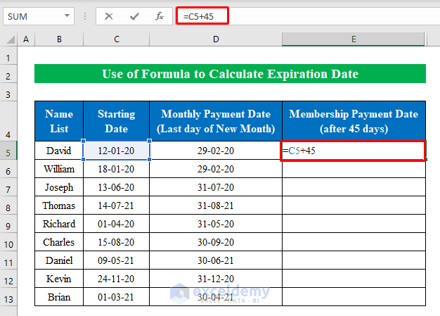  Add Days with Date to Calculate the Expiry Date