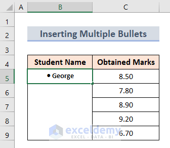 Insert Multiple Bullets in a Single Excel Cell