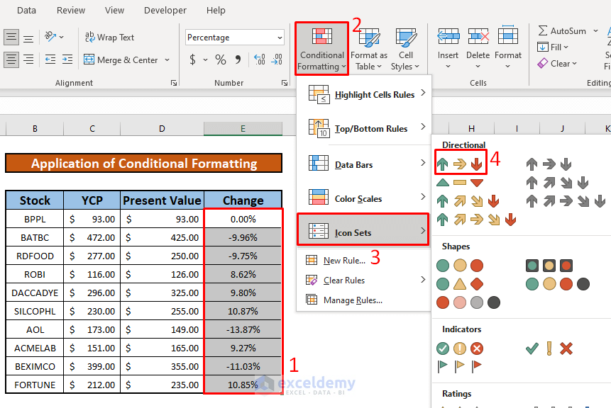 Use Conditional Formatting to Add Up and Down Arrows in Excel