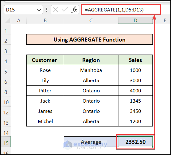 Using AGGREGATE Function to average only the visible cells