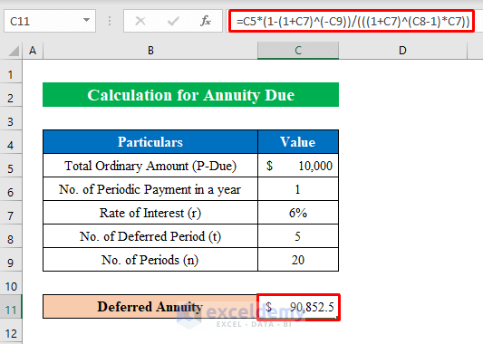 Calculate Deferred Annuity in Excel If Payment Is Annuity Due