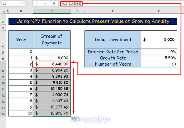 Handy Ways to Calculate Growing Annuity in Excel