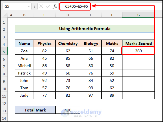 Using Arithmetic Formula