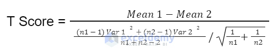 Formula of Two Samples Assuming Equal Variances