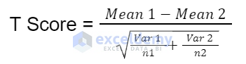 Formula of Two samples with Unequal Variances