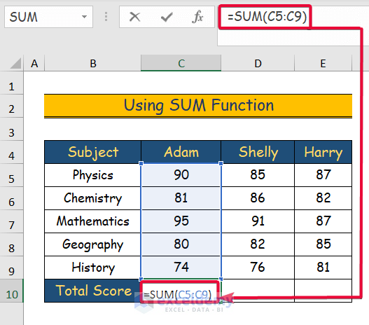 Score Function Calculation How to Calculate the Total Score in Excel - 4 Easy Methods - ExcelDemy